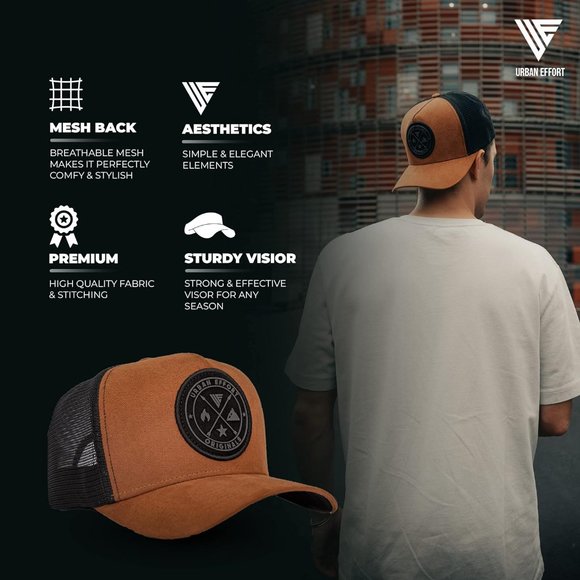 Men Women Brown Urban Effort Mesh Back Cap - Picture 3 of 11